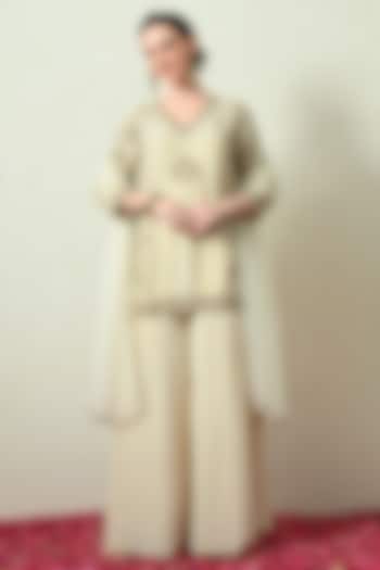 Ivory Crushed Tissue Wedding Sharara Set by OHH CROW INDIA at Pernia's Pop Up Shop