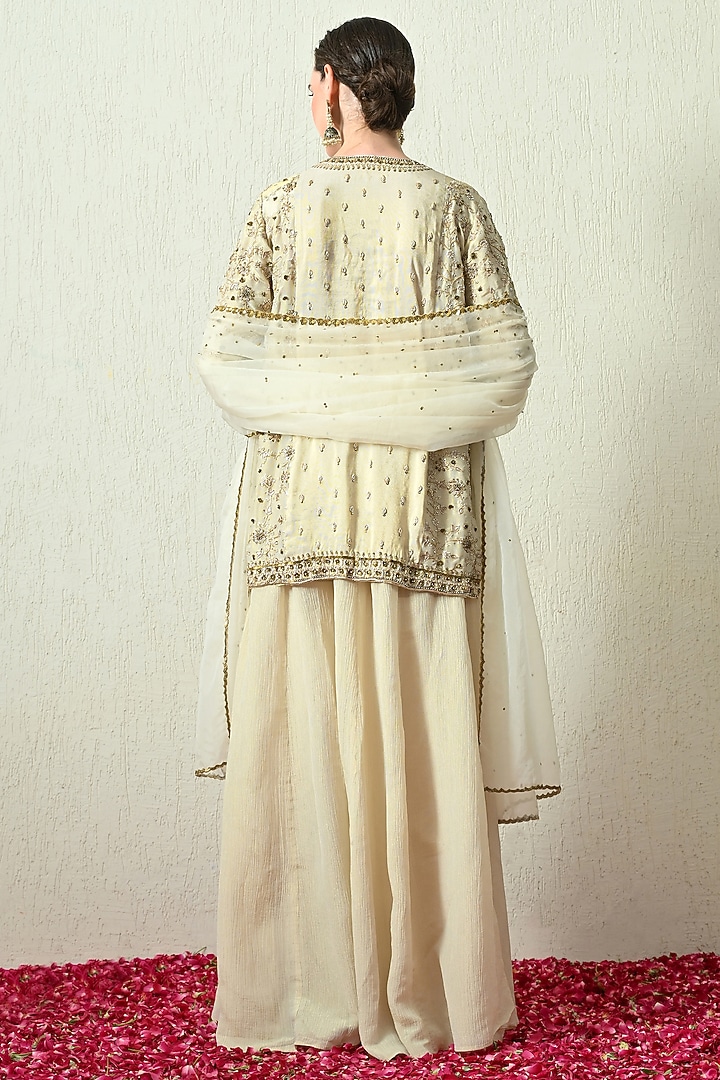 Ivory Crushed Tissue Wedding Sharara Set by OHH CROW INDIA at Pernia's Pop Up Shop