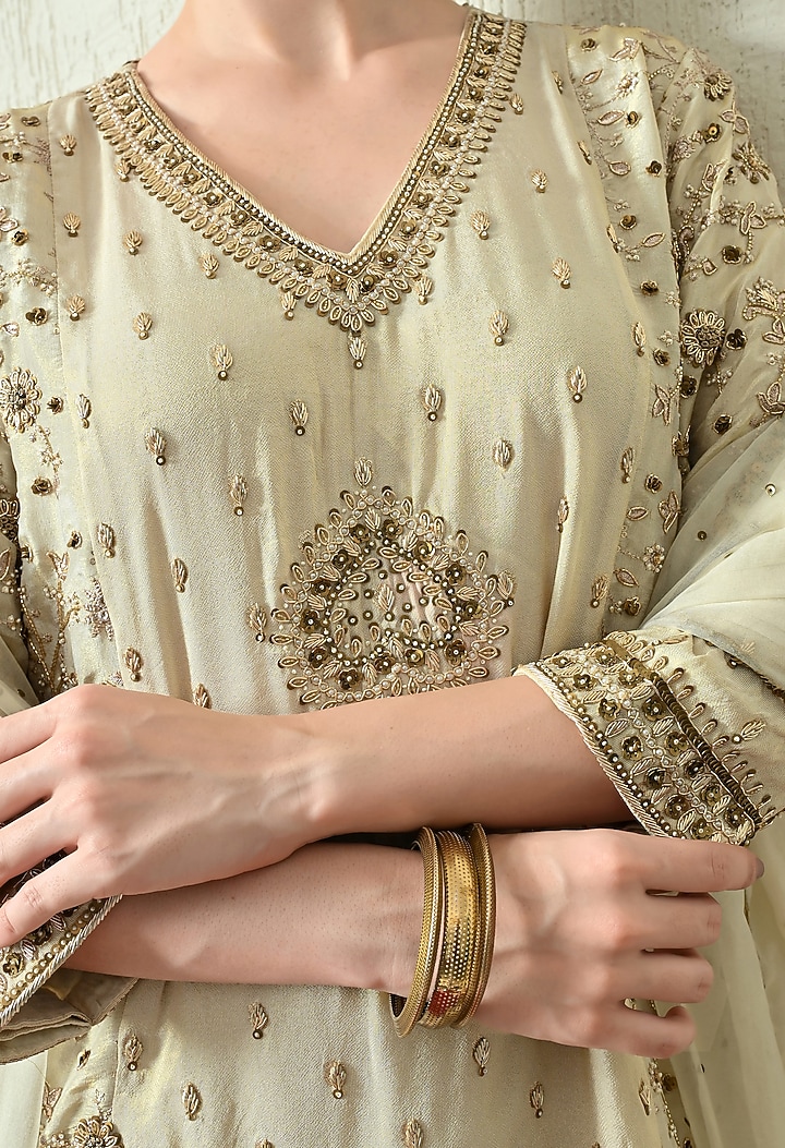 Ivory Crushed Tissue Wedding Sharara Set by OHH CROW INDIA at Pernia's Pop Up Shop