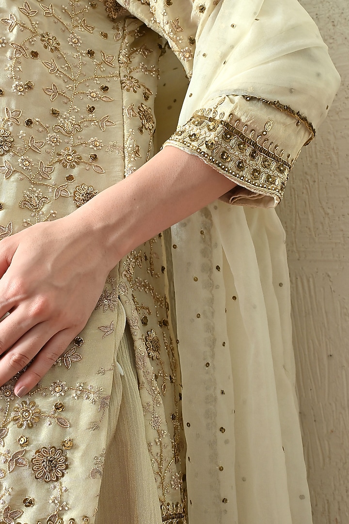 Ivory Crushed Tissue Wedding Sharara Set by OHH CROW INDIA at Pernia's Pop Up Shop