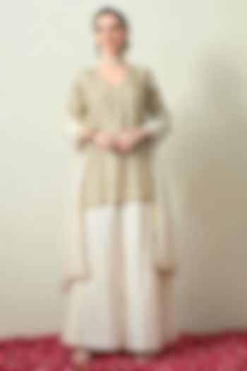 Ivory Chanderi Silk Wedding Sharara Set by OHH CROW INDIA at Pernia's Pop Up Shop