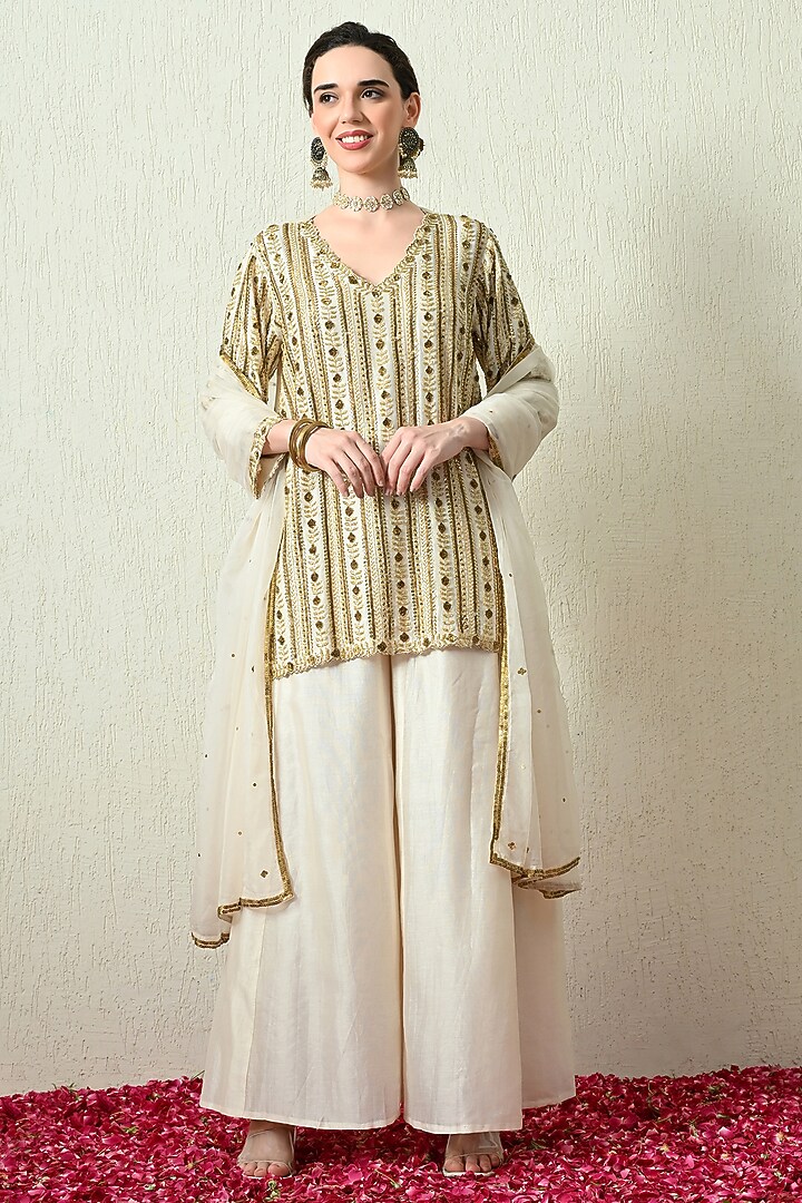 Ivory Chanderi Silk Wedding Sharara Set by OHH CROW INDIA at Pernia's Pop Up Shop