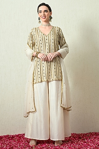 Ivory Chanderi Silk Sharara Set by OHH CROW INDIA