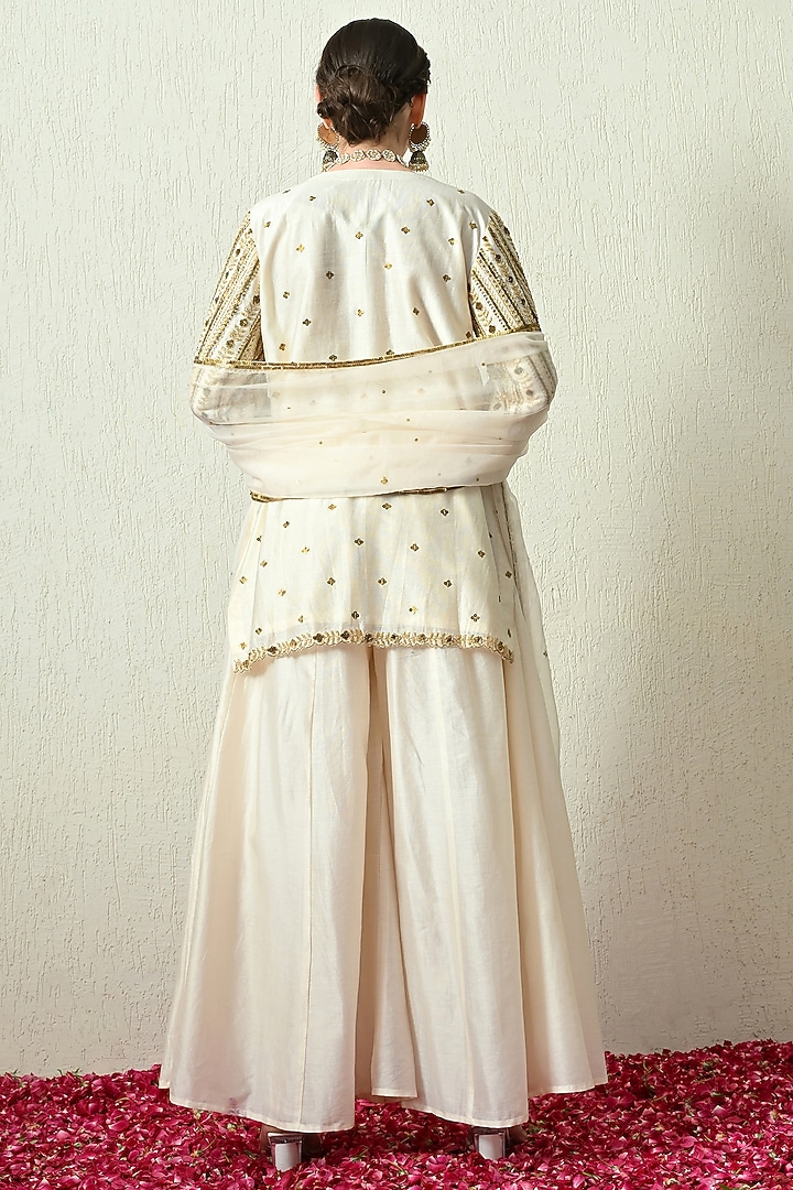 Ivory Chanderi Silk Wedding Sharara Set by OHH CROW INDIA at Pernia's Pop Up Shop