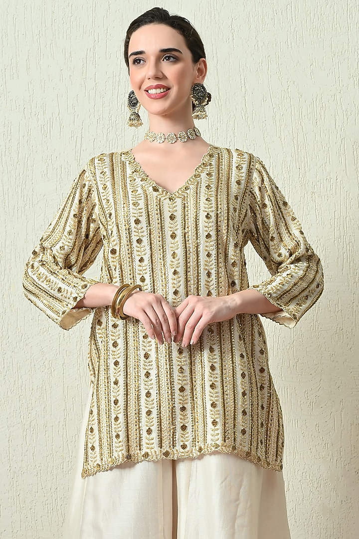 Ivory Chanderi Silk Wedding Sharara Set by OHH CROW INDIA at Pernia's Pop Up Shop