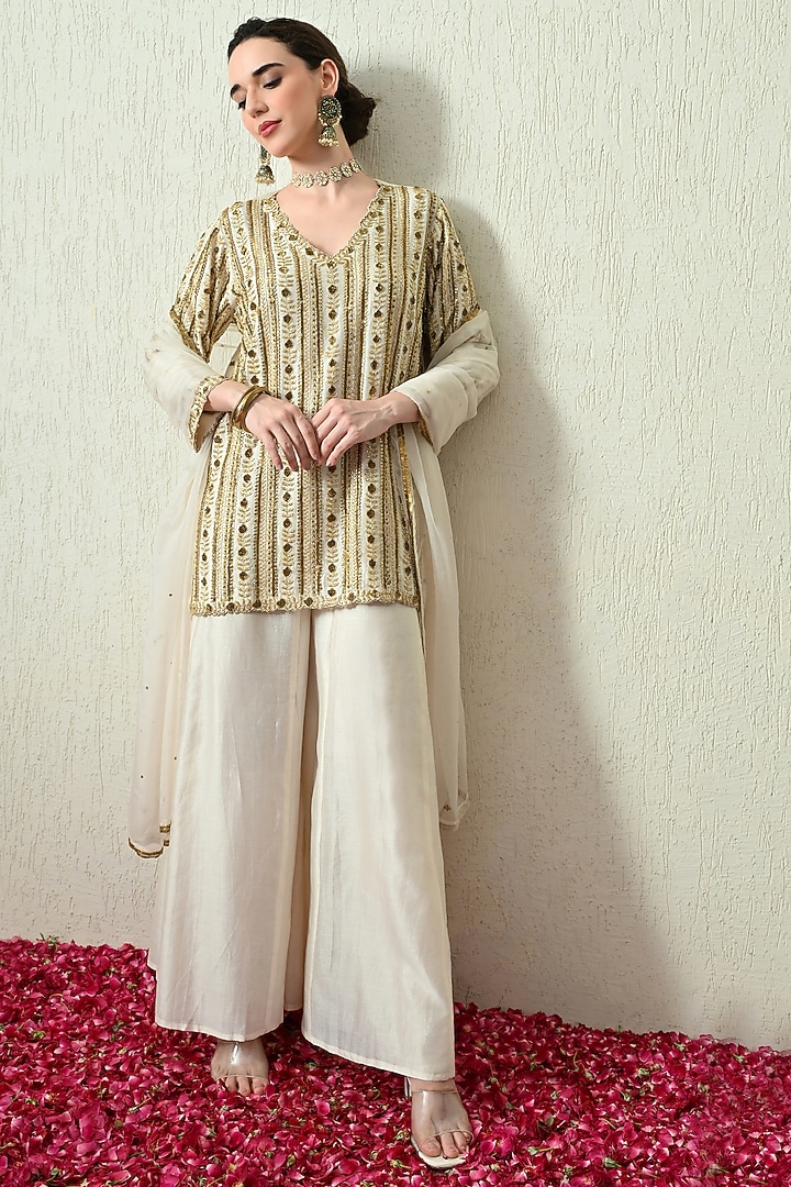 Ivory Chanderi Silk Wedding Sharara Set by OHH CROW INDIA at Pernia's Pop Up Shop