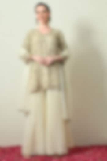 Ivory Tissue Silk Wedding Sharara Set by OHH CROW INDIA at Pernia's Pop Up Shop