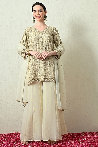Ivory Tissue Silk Sharara Set by OHH CROW INDIA