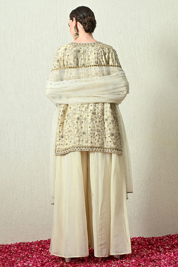 Ivory Tissue Silk Wedding Sharara Set by OHH CROW INDIA at Pernia's Pop Up Shop