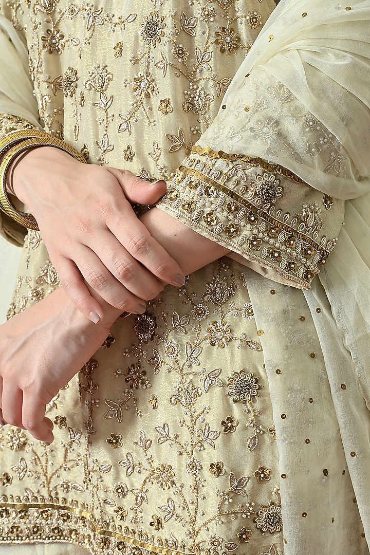 Ivory Tissue Silk Wedding Sharara Set by OHH CROW INDIA at Pernia's Pop Up Shop