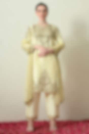 Butter Yellow Raw Silk Hand Embroidered Kurta Set by OHH CROW INDIA at Pernia's Pop Up Shop