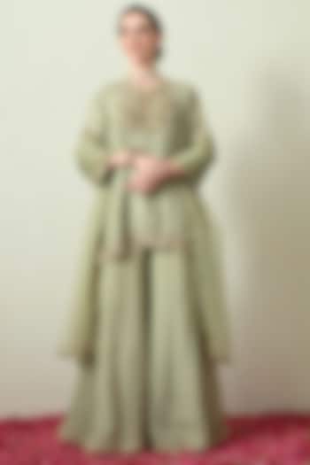 Mint Green Tissue Silk Wedding Sharara Set by OHH CROW INDIA at Pernia's Pop Up Shop