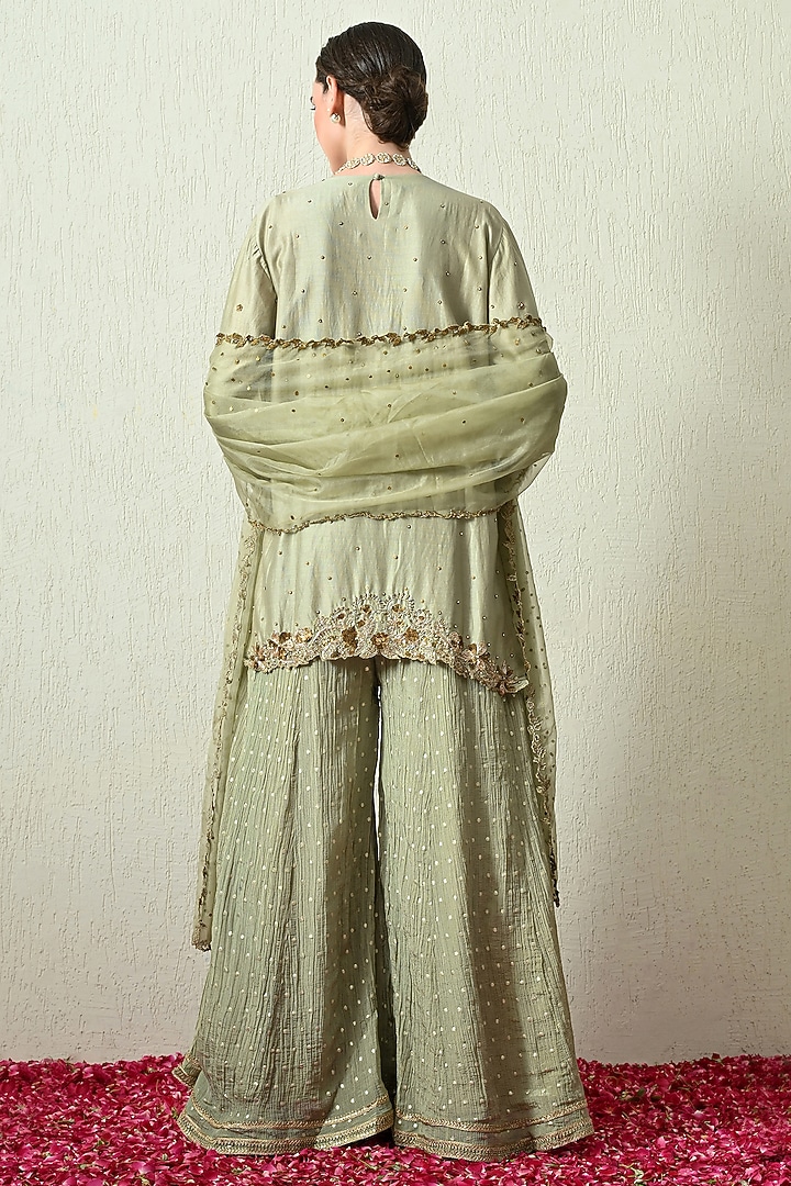 Mint Green Tissue Silk Wedding Sharara Set by OHH CROW INDIA at Pernia's Pop Up Shop