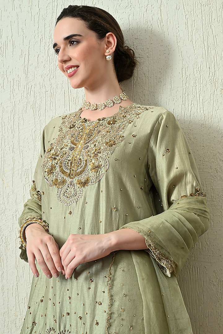Mint Green Tissue Silk Wedding Sharara Set by OHH CROW INDIA at Pernia's Pop Up Shop