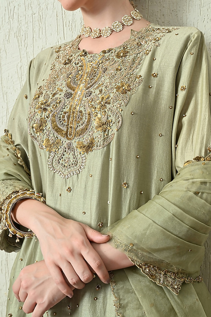 Mint Green Tissue Silk Wedding Sharara Set by OHH CROW INDIA at Pernia's Pop Up Shop