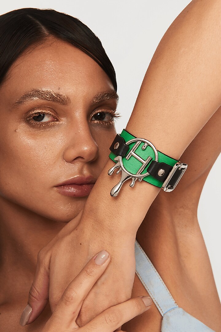 Black Rhodium Finish Bracelet Set In Brass by Outhouse at Pernia's Pop Up Shop