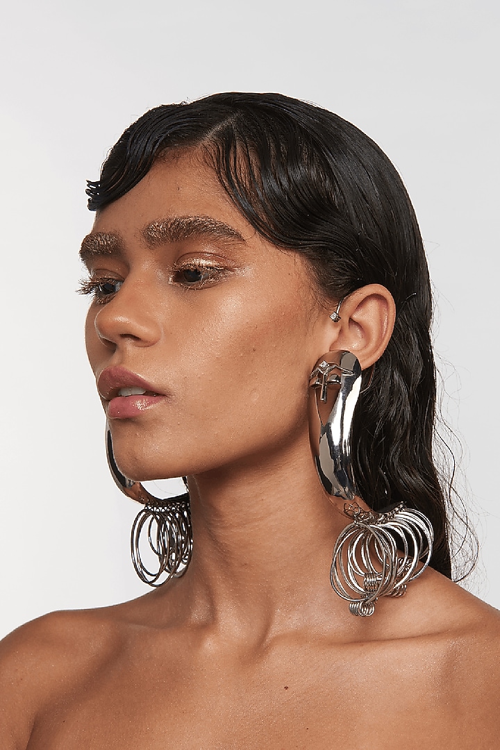 Silver Plated Motif Half-Hoop Earrings by Outhouse at Pernia's Pop Up Shop