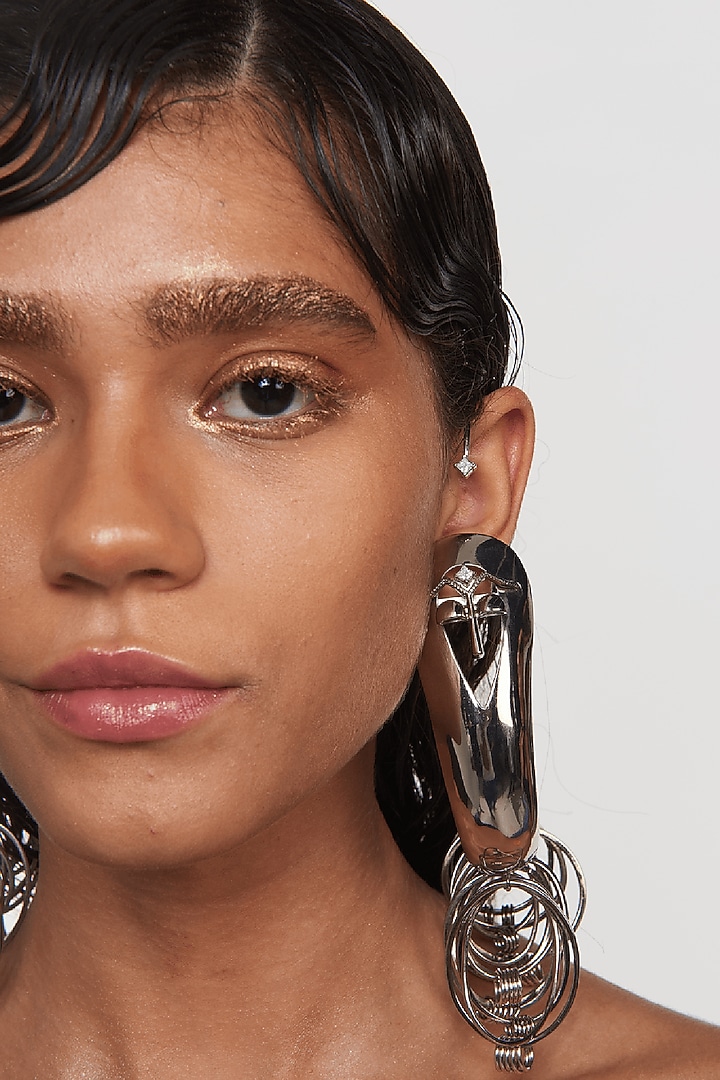 Silver Plated Motif Half-Hoop Earrings by Outhouse at Pernia's Pop Up Shop