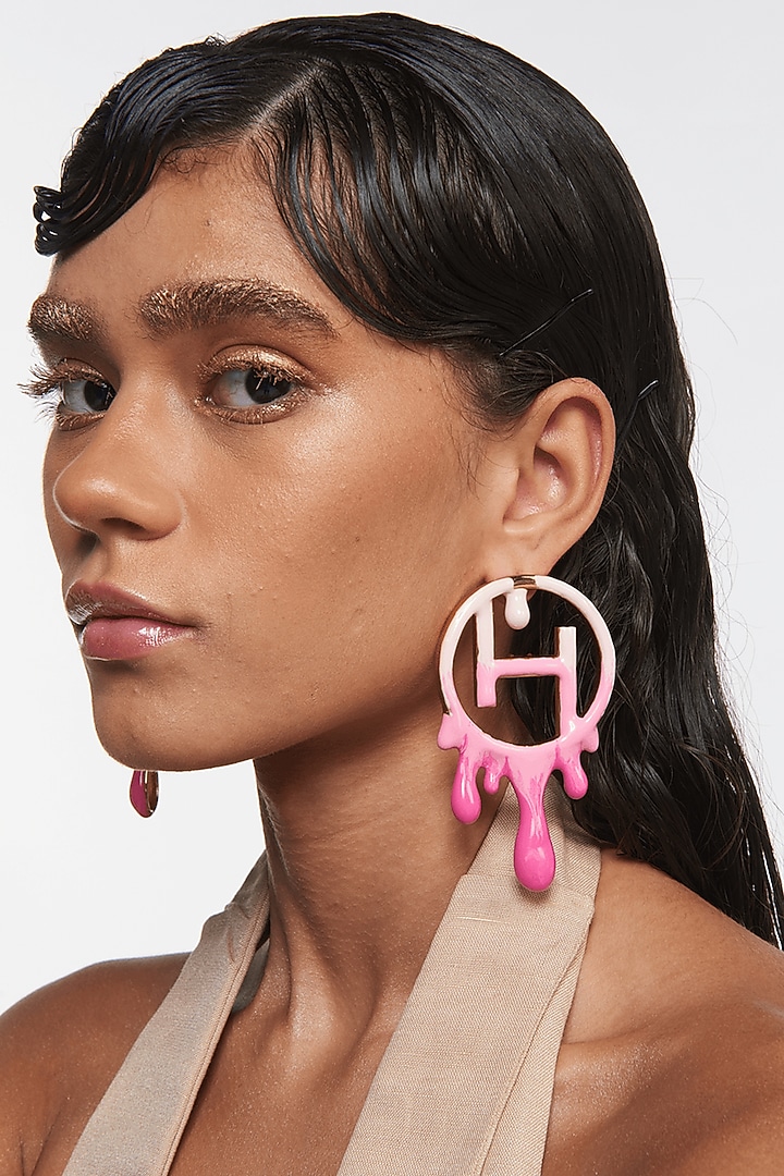 Gold Finish Enameled Earrings by Outhouse at Pernia's Pop Up Shop