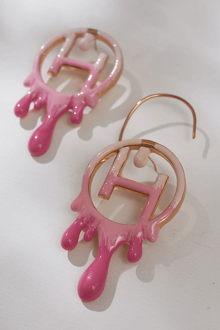 Gold Finish Enameled Earrings by Outhouse at Pernia's Pop Up Shop