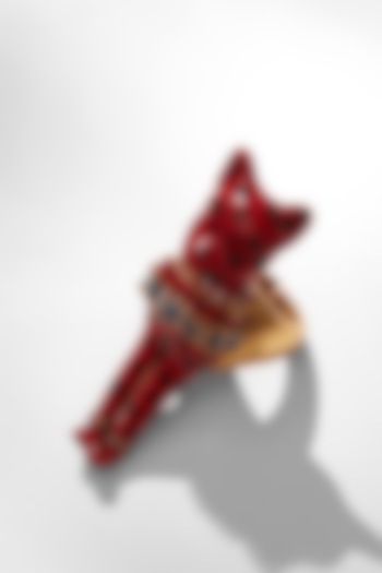 Gold Finish Fiery Red Enameled Ring by Outhouse at Pernia's Pop Up Shop