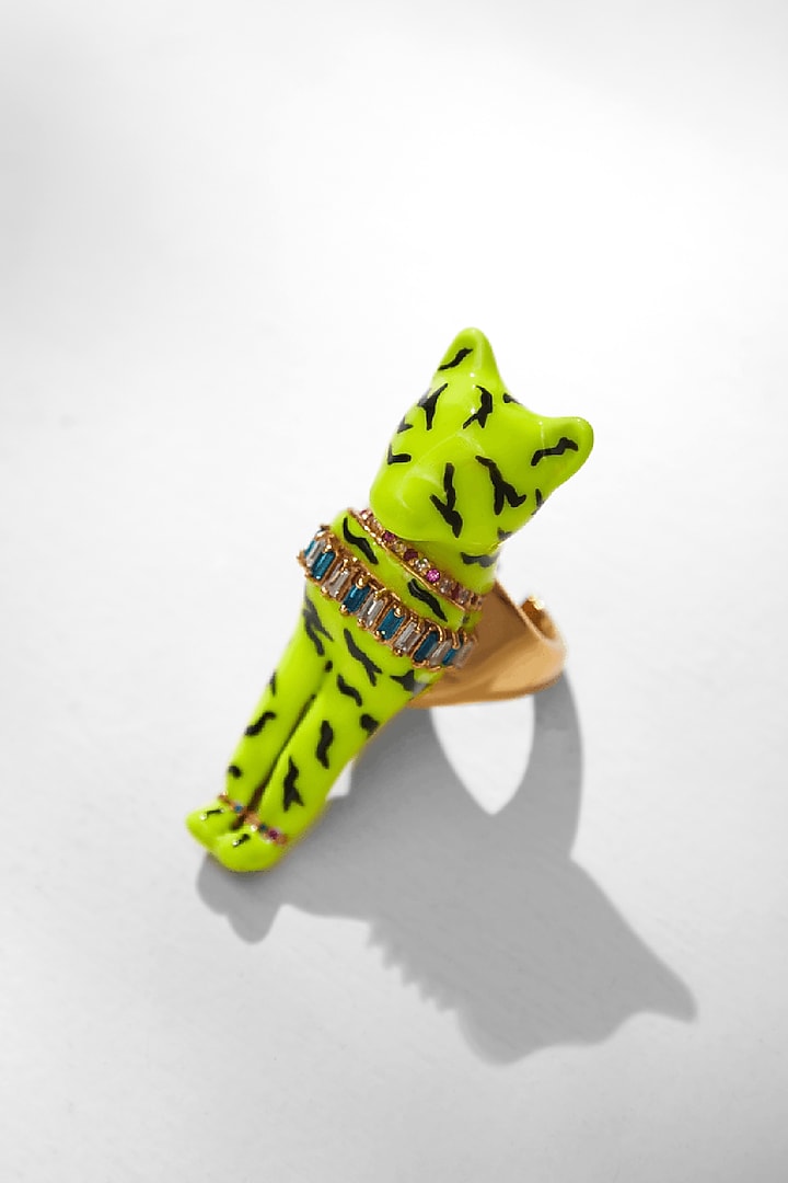 Gold Finish Electric Yellow Enameled Ring by Outhouse at Pernia's Pop Up Shop