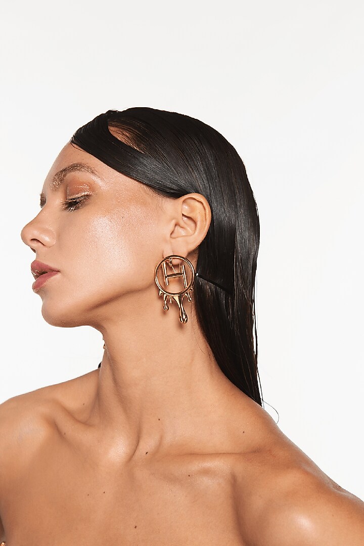 Gold Plated Handcrafted Dangler Earrings by Outhouse at Pernia's Pop Up Shop