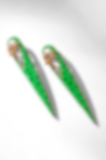 Gold Plated Green Enameled Zircon Earrings by Outhouse
