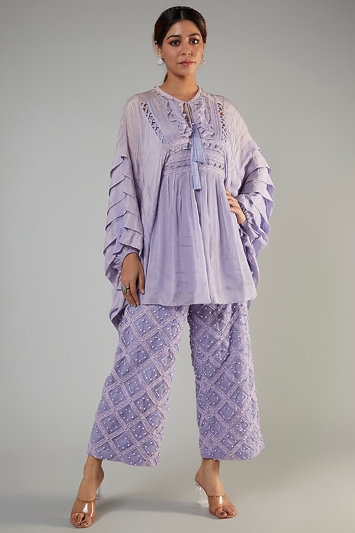 Lavender Chiffon & Organza Embroidered Tunic Set by Ohaila Khan