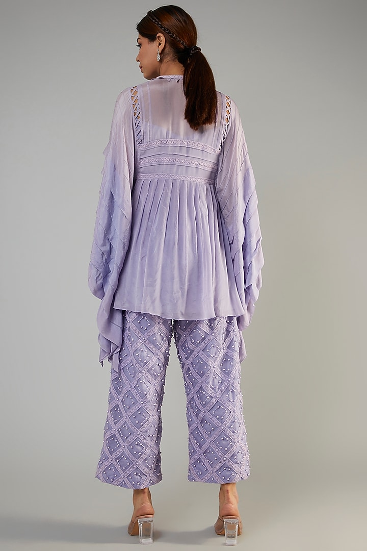 Lavender Chiffon & Organza Embroidered Tunic Set by Ohaila Khan at Pernia's Pop Up Shop