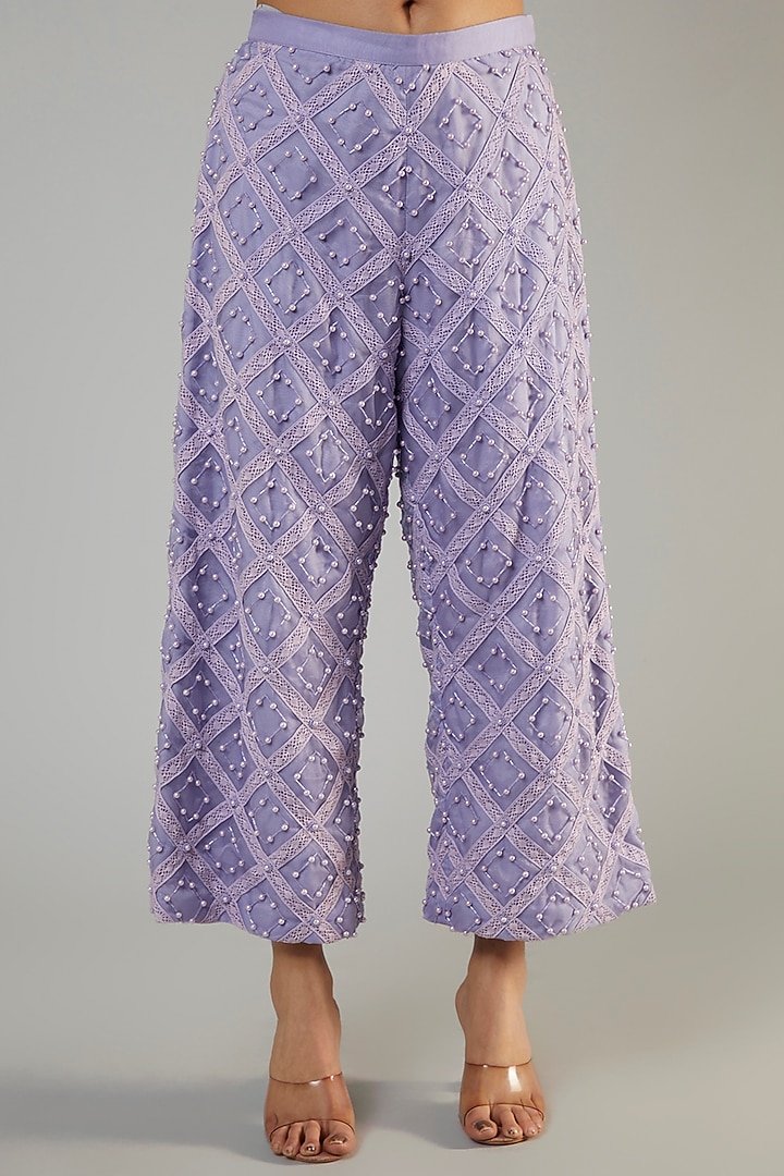 Lavender Chiffon & Organza Embroidered Tunic Set by Ohaila Khan at Pernia's Pop Up Shop