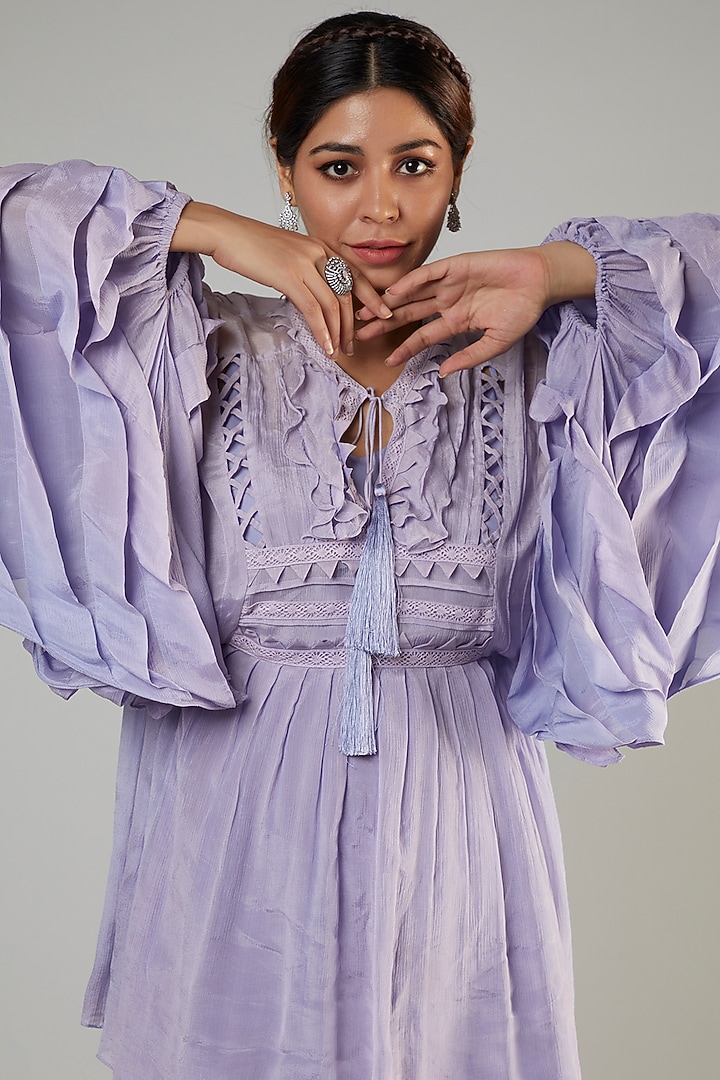 Lavender Chiffon & Organza Embroidered Tunic Set by Ohaila Khan at Pernia's Pop Up Shop
