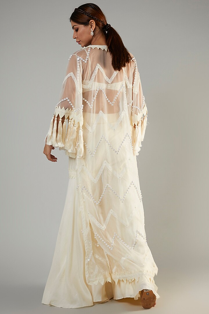 Vanilla Chanderi & Organza Embroidered Jacket Set by Ohaila Khan at Pernia's Pop Up Shop
