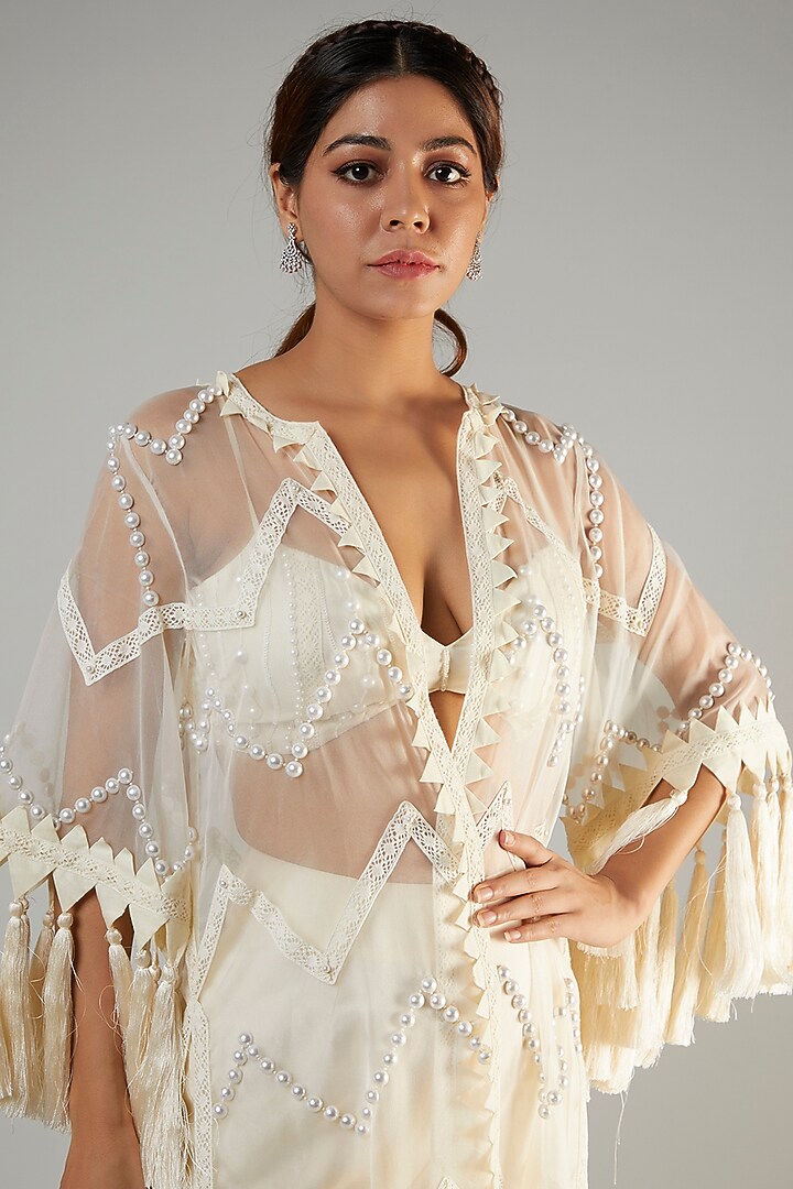 Vanilla Chanderi & Organza Embroidered Jacket Set by Ohaila Khan at Pernia's Pop Up Shop