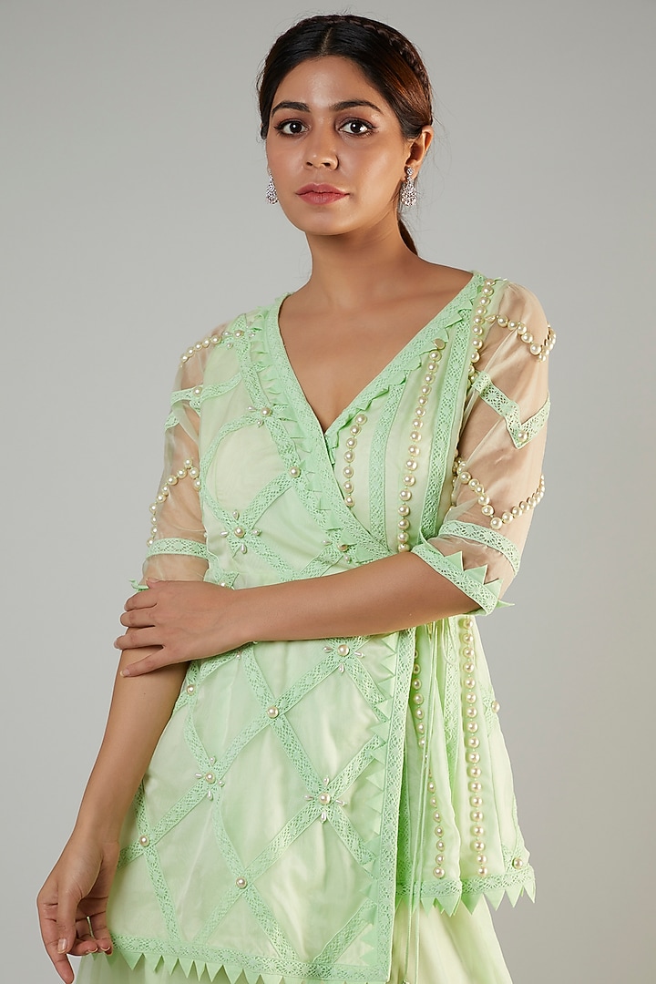 Matcha Organza & Crepe Party Wear Sharara Set by Ohaila Khan at Pernia's Pop Up Shop