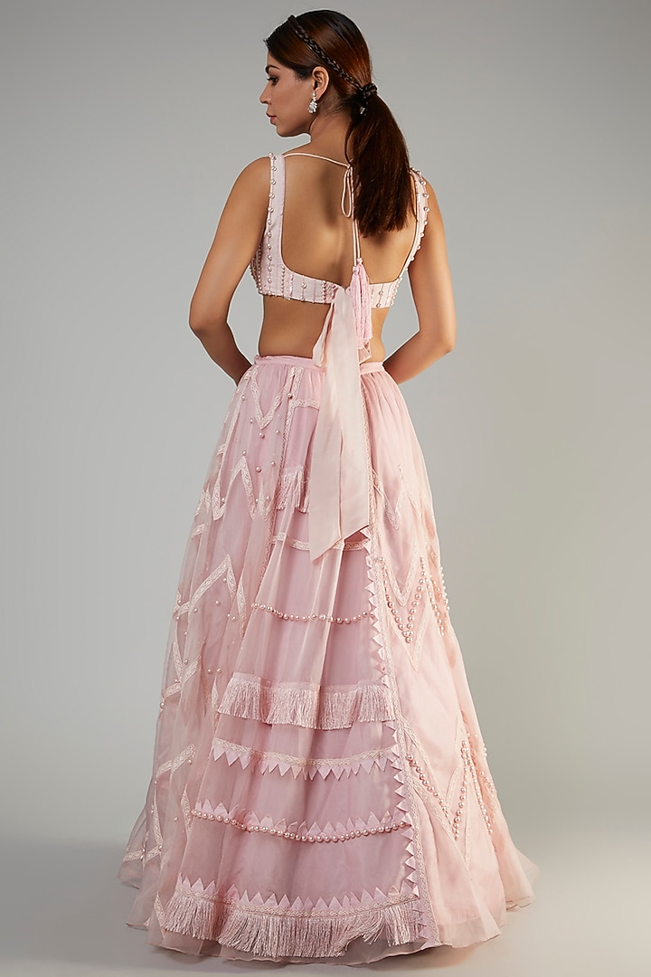 Rose Organza & Crepe Embroidered Wedding Lehenga Set by Ohaila Khan at Pernia's Pop Up Shop