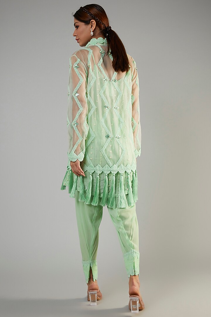 Mint Organza & Crepe Embroidered Kurta Set by Ohaila Khan at Pernia's Pop Up Shop