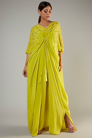 Limoncello Crepe Embroidered Kaftan by Ohaila Khan