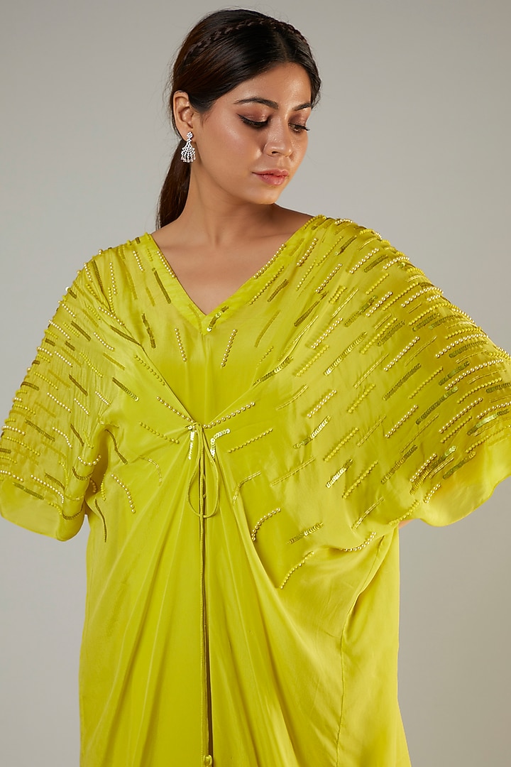 Limoncello Crepe Embroidered Kaftan by Ohaila Khan at Pernia's Pop Up Shop