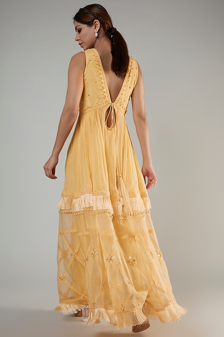 Butter Scotch Chiffon & Crepe Embroidered Party Wear Anarkali Set by Ohaila Khan at Pernia's Pop Up Shop