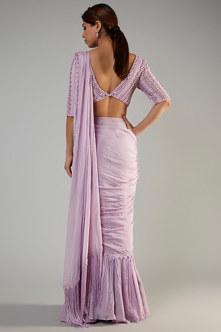 Grape Chiffon & Tulle Wedding Saree Set by Ohaila Khan at Pernia's Pop Up Shop