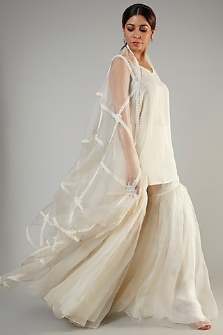 Dove Organza & Crepe Sharara Set by Ohaila Khan