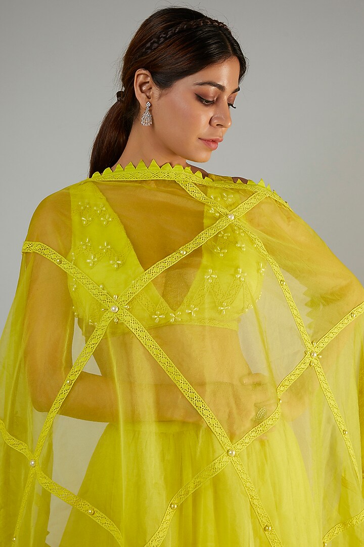 Limoncello Organza & Crepe Embroidered Wedding Lehenga Set by Ohaila Khan at Pernia's Pop Up Shop