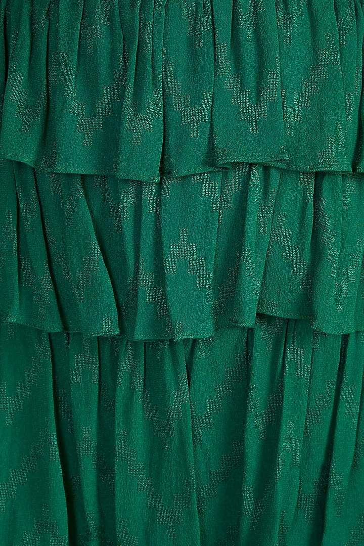 Jungle Green Frill Crop Top With Tiered Skirt by Ohaila Khan at Pernia's Pop Up Shop