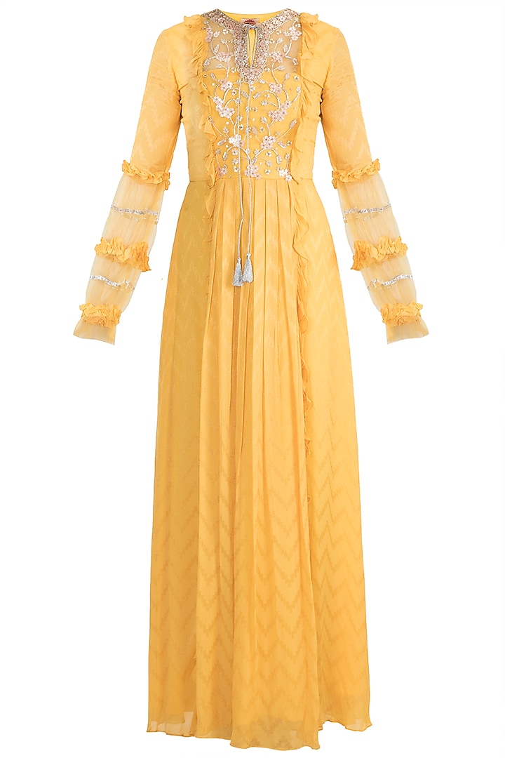 Mango Yellow Anarkali Gown With Dupatta by Ohaila Khan
