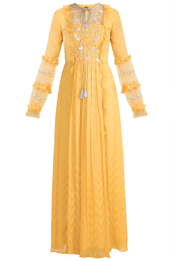 Mango Yellow Party Wear Anarkali Gown With Dupatta by Ohaila Khan at Pernia's Pop Up Shop