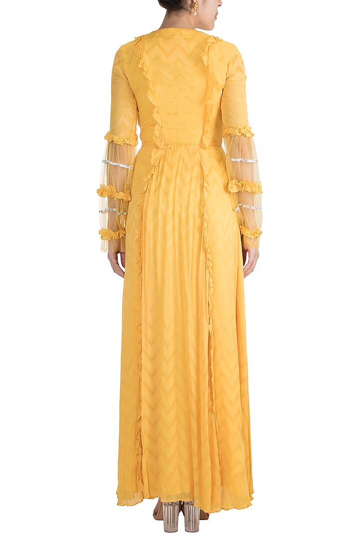 Mango Yellow Party Wear Anarkali Gown With Dupatta by Ohaila Khan at Pernia's Pop Up Shop