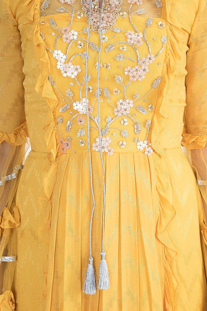 Mango Yellow Party Wear Anarkali Gown With Dupatta by Ohaila Khan at Pernia's Pop Up Shop