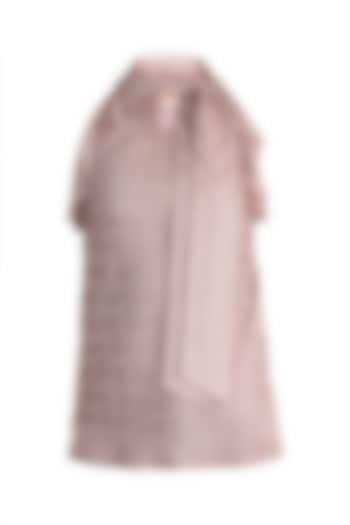 Taupe Ruffled Pussy Bow Blouse by Ohaila Khan at Pernia's Pop Up Shop