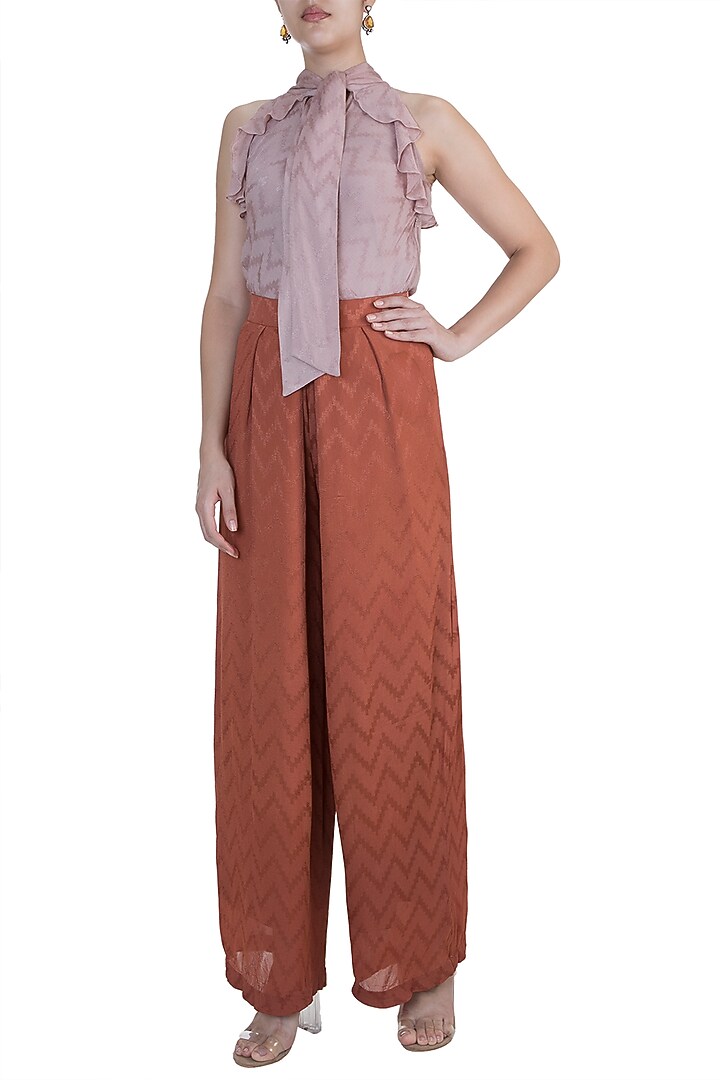 Rust Chevron Flared Pants by Ohaila Khan at Pernia's Pop Up Shop